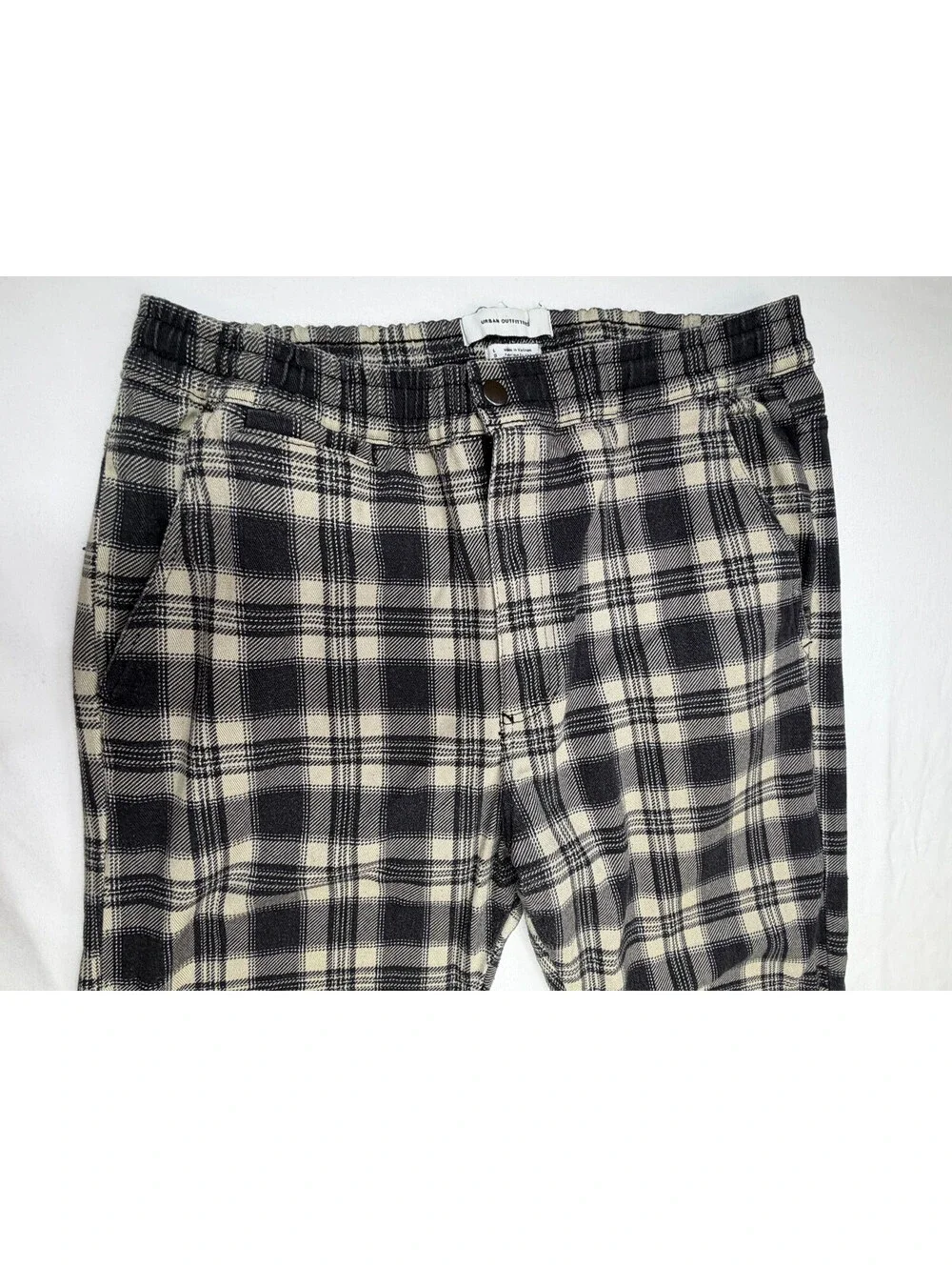 Urban Outfitters Men's Pajama Pants Straight Plaid Flat Front Size L Black White